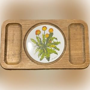 Vintage MCM Goodwood Wooden Serving Tray Ceramic Dandelion Tile 1970’s